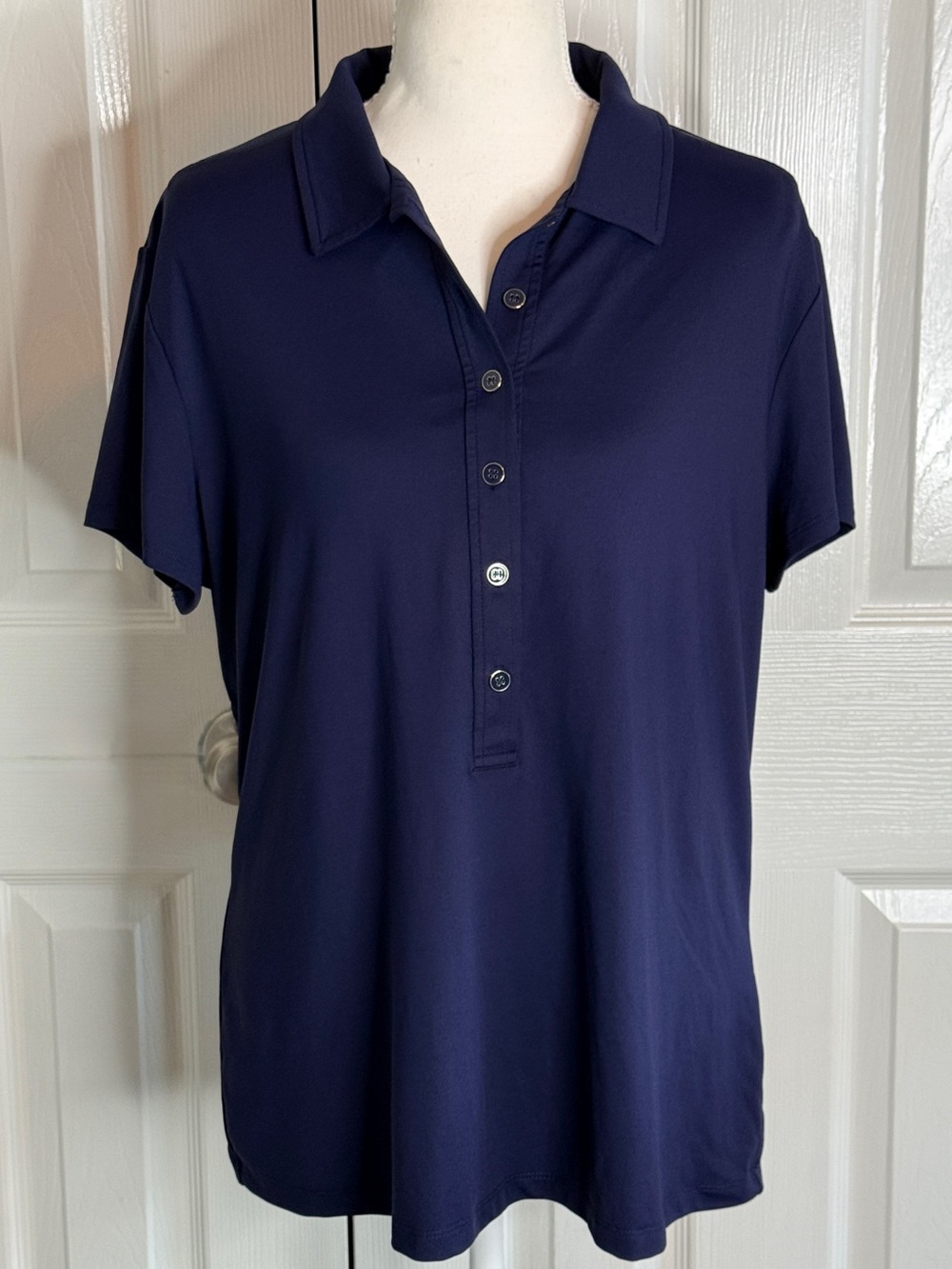 J. McLaughlin Navy Blue Short Sleeve Polo Shirt XL EUC